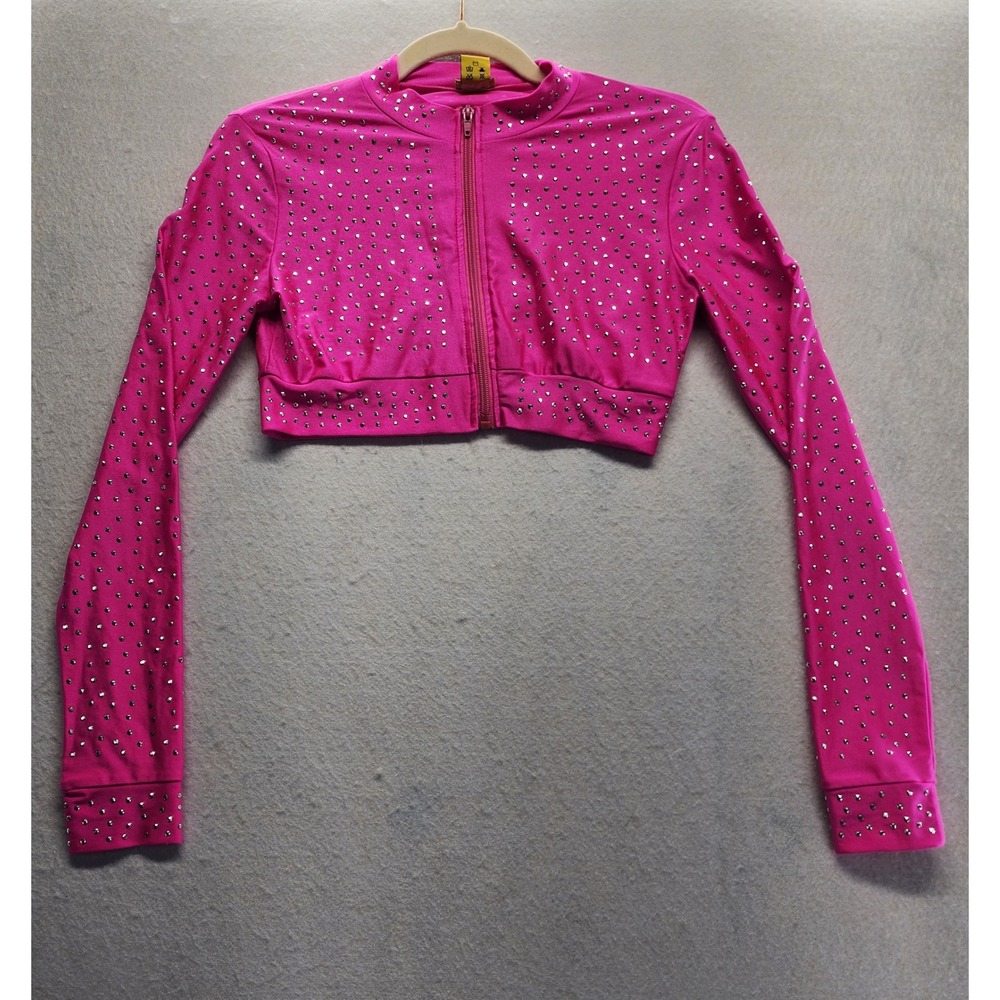 Daisy Women Hot Pink Rhinestone Cropped Zip Jacket and Leggings Set Medium - Picture 6 of 14
